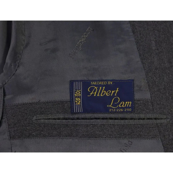 Albert Lam Bespoke Master Tailor Gray Herringbone Flannel Wool 2-Btn Suit 42R - Picture 8 of 9